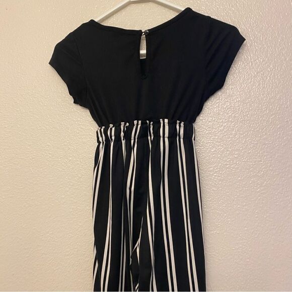Black pin Striped stretchy Jumpsuit Romper jersey girls 10-12 - Picture 2 of 9